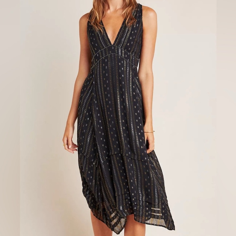 Anthropologie Endora Midi Black Sleeveless Dress